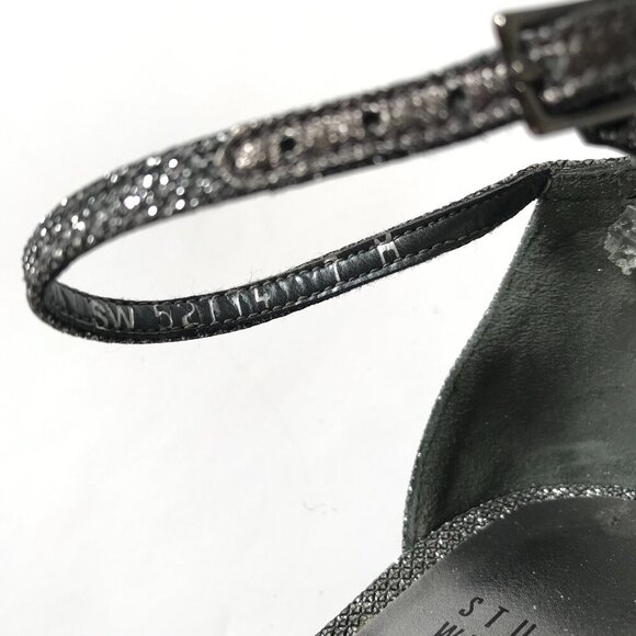 Stuart Weitzman Naked Glitter Sandals Heels Womens 7 Gray Pewter Leather Nudist - Picture 8 of 13